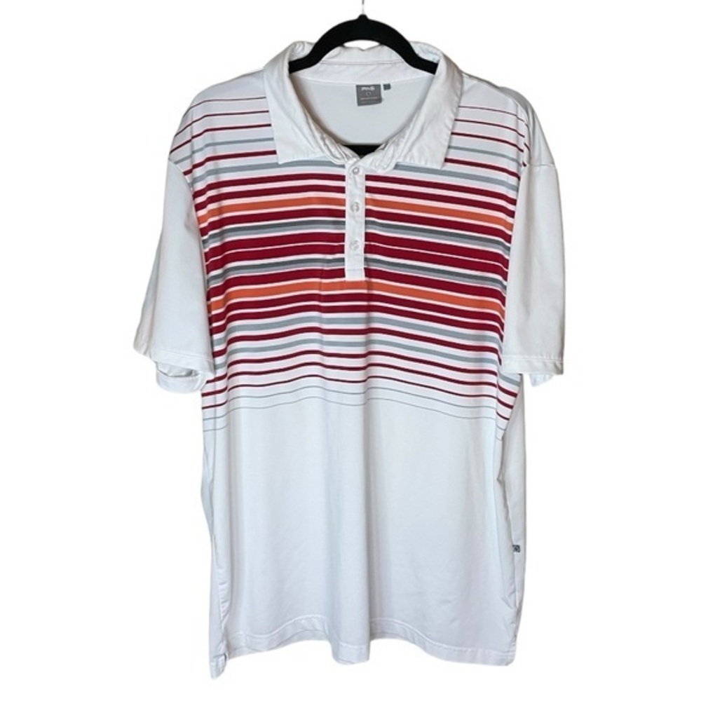 Ping Men’s White Golf Short Sleeve‎ Golf Polo with Red Orange Grey Stripes XXL